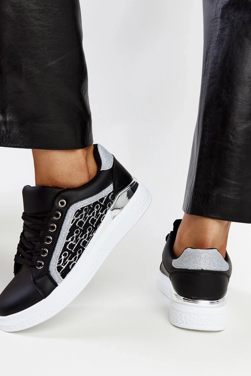 Schwarze Glitzer-Plateau-Sneakers Fekete Schwarze Glitzer-Plateau-Sneakers Fekete