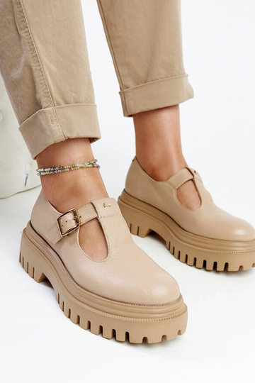 Dunkelbeige Leder-Schnürschuhe Karino