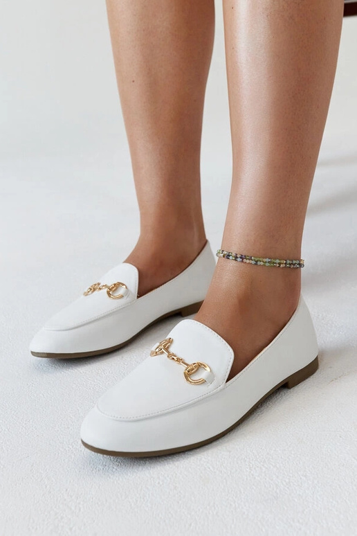 Weiße Mokassins mit Erminia-Schnalle Weiße Mokassins mit Erminia-Schnalle
