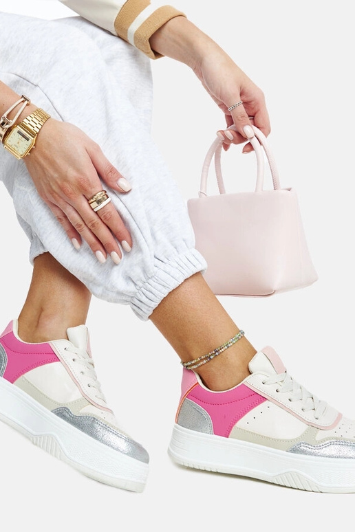 Weiße und rosa Sneaker mit dickerer...