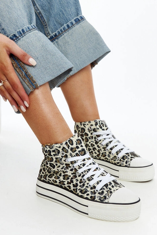 Hohe Leoparden-Sneaker mit dicker...