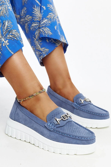 Blaue Leder-Halbschuhe mit...