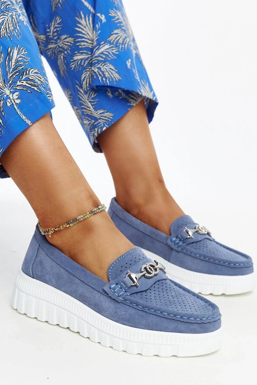 Blaue Leder-Halbschuhe mit...