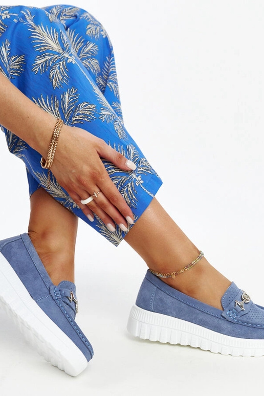 Blaue Leder-Halbschuhe mit...