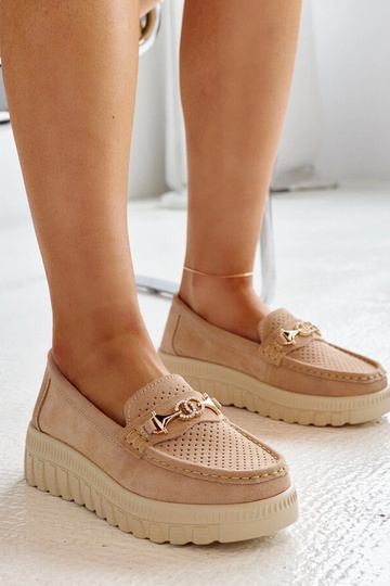 Beige Leder-Schnürschuhe mit dekorativem Riegel Taija