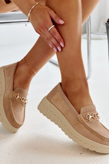 Beige Leder-Schnürschuhe mit dekorativem Riegel Taija 2