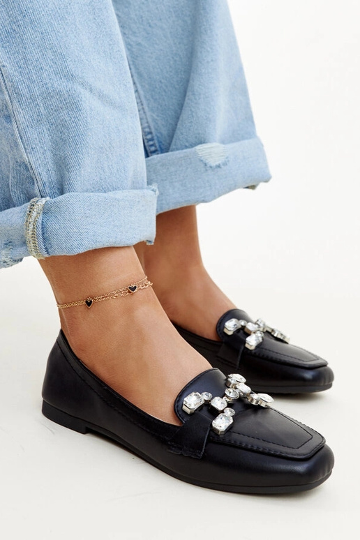 Schwarze Loafer mit Zirkonia-Schnalle...