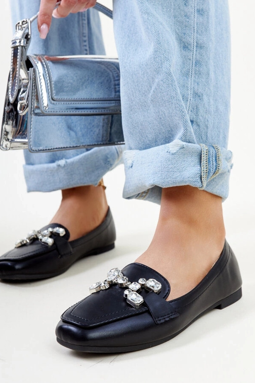 Schwarze Loafer mit Zirkonia-Schnalle...