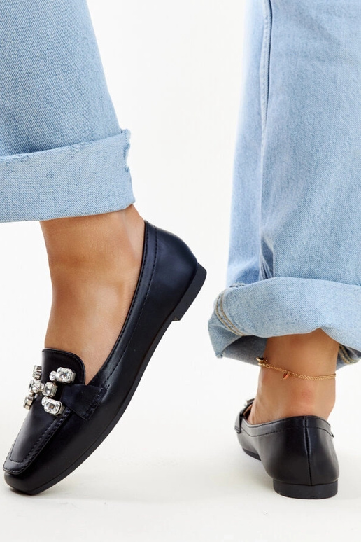 Schwarze Loafer mit Zirkonia-Schnalle...