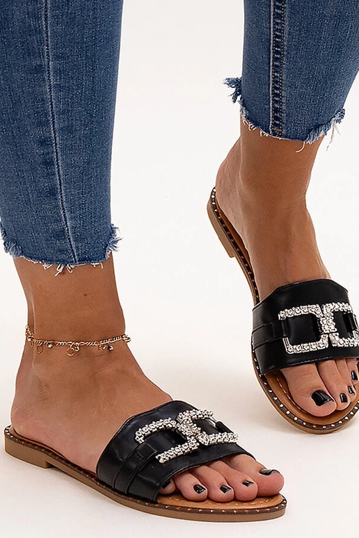 Schwarze Flip-Flops mit dekorativer...