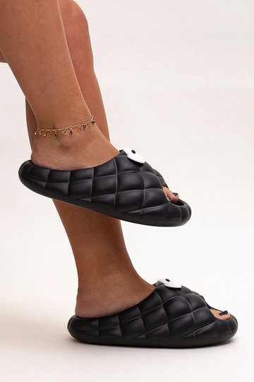 Schwarze Schaumstoff-Flip-Flops mit Gorges-Augen