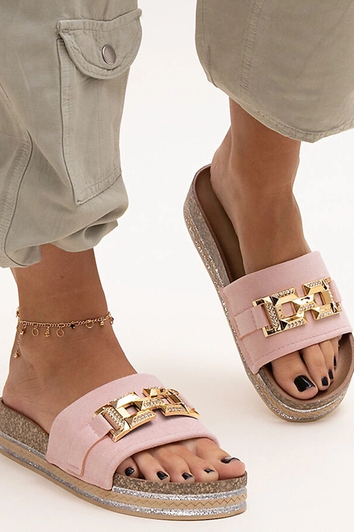 Rosa Pantoletten mit glänzender...