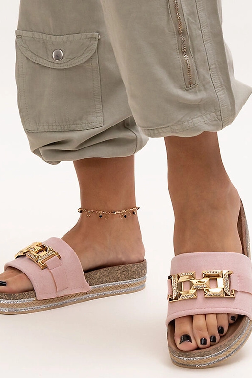 Rosa Pantoletten mit glänzender...