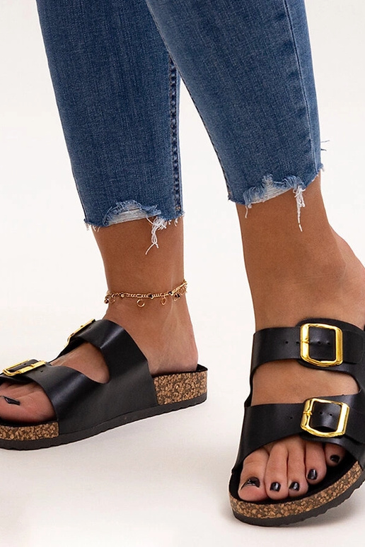 Schwarze Klapki auf Korksohle Oline Schwarze Klapki auf Korksohle Oline