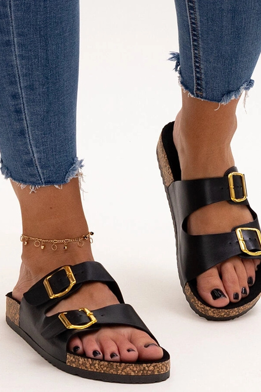 Schwarze Klapki auf Korksohle Oline Schwarze Klapki auf Korksohle Oline