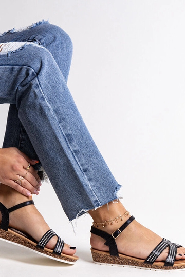Schwarze Sandalen mit niedrigem Keilabsatz Saila 2