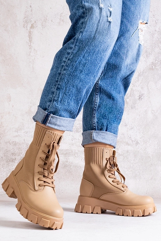 Beige Stiefeletten mit elastischem...