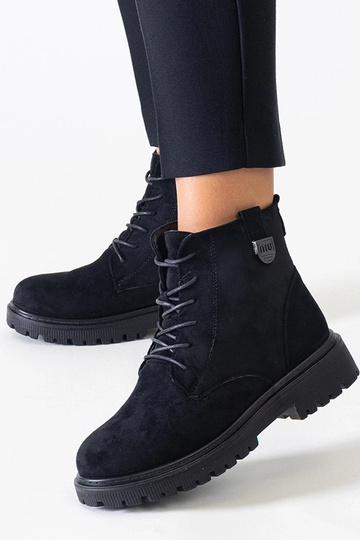 Schwarze Arbeitsstiefel aus Kunstwildleder Leonora auf Plattform 2