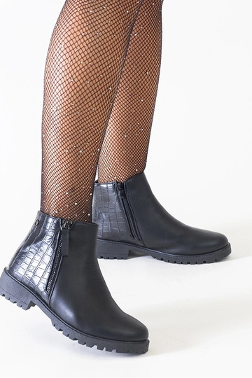 Schwarze Stiefel mit Krokodil-Prägung, Kunstleder, Mifsada