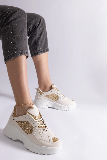 Beige Damen-Sneaker mit Glitzereinsätzen Caraballo