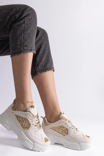 Beige Damen-Sneaker mit Glitzereinsätzen Caraballo 2