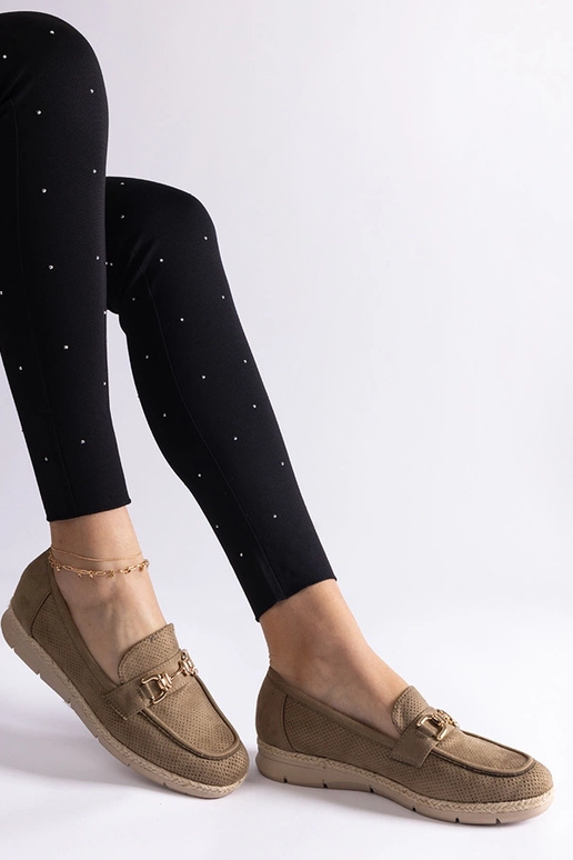 Grüne Damenmokassins aus Kunstvelours...