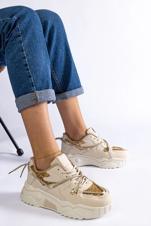 Beige Damen-Sneaker mit Glitzer Agar Beige Damen-Sneaker mit Glitzer Agar