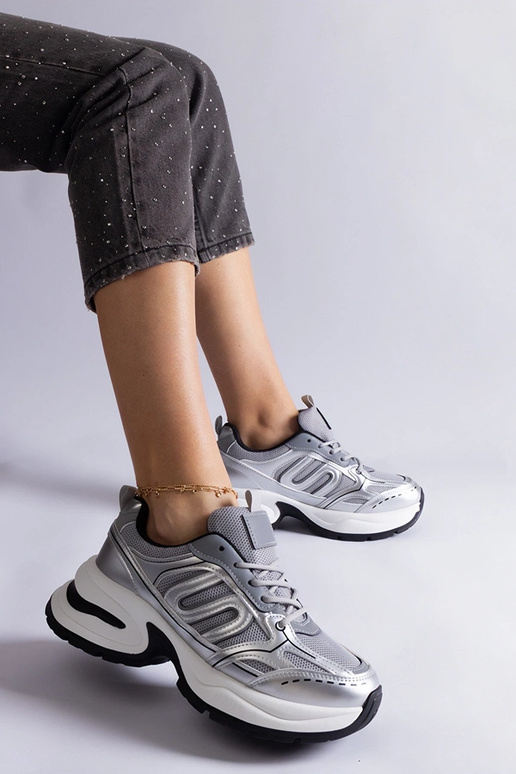 Gemre Damen silberne Sportschuhe mit... Gemre Damen silberne Sportschuhe mit...