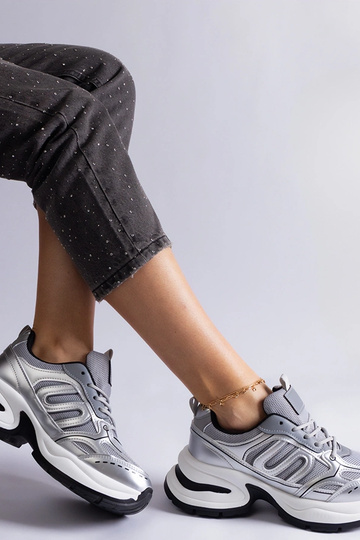 Gemre Damen silberne Sportschuhe mit dicker Sohle, bequeme Stoff-Sneaker Garza 2