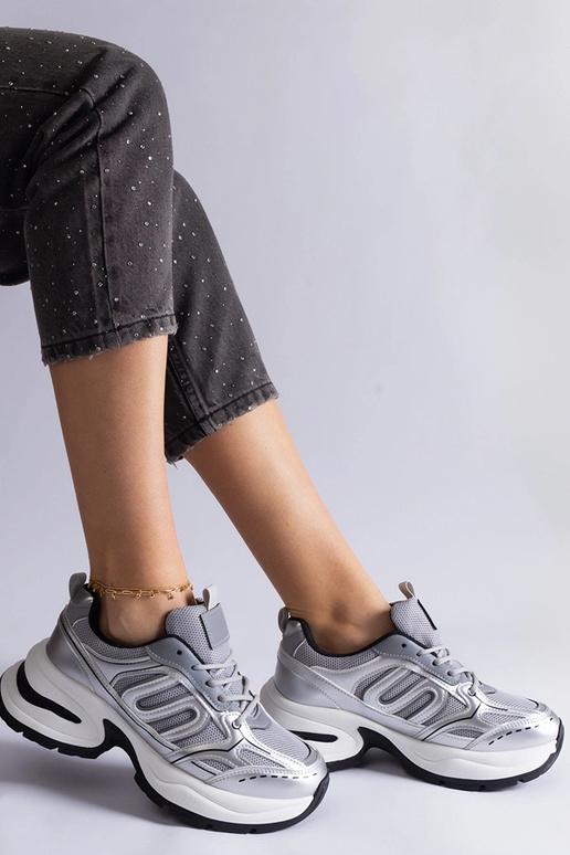 Gemre Damen silberne Sportschuhe mit... Gemre Damen silberne Sportschuhe mit...