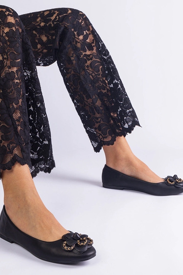 Schwarze Ballerinas mit Blumenmotiv America