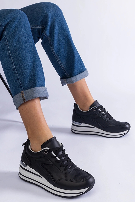 Schwarze Plateau-Sneaker mit Glitzer-... Schwarze Plateau-Sneaker mit Glitzer-...