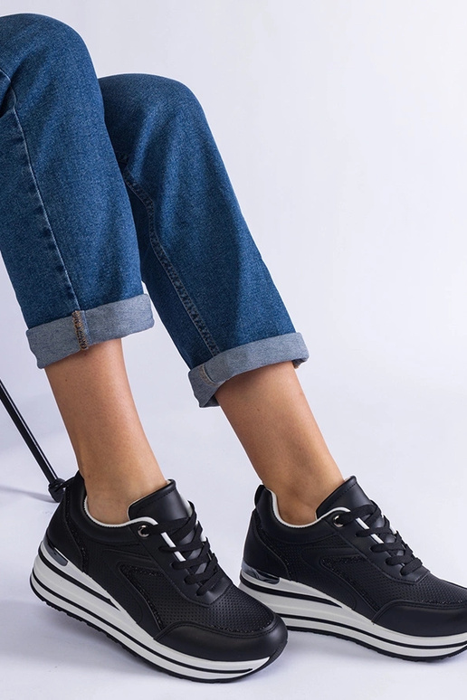 Schwarze Plateau-Sneaker mit Glitzer-... Schwarze Plateau-Sneaker mit Glitzer-...