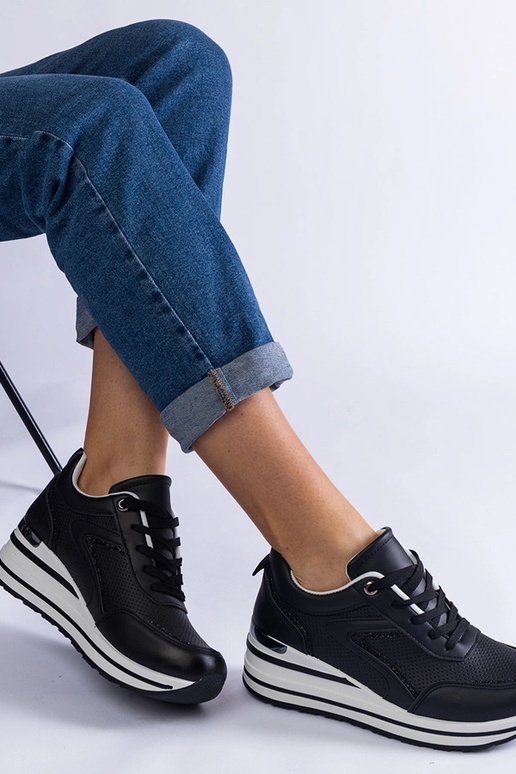 Schwarze Plateau-Sneaker mit Glitzer-... Schwarze Plateau-Sneaker mit Glitzer-...