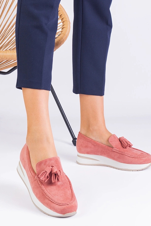 Rosa Damen-Plateau-Loafer mit...