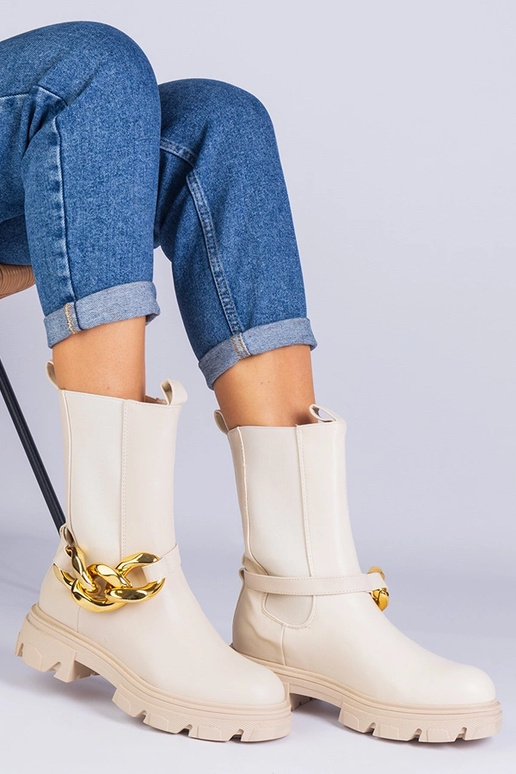 Beige Knöchelstiefeletten mit...