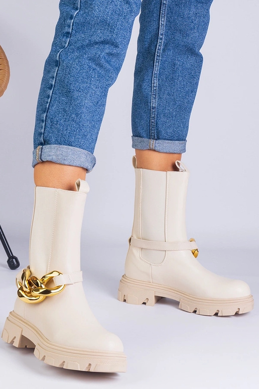 Beige Knöchelstiefeletten mit...