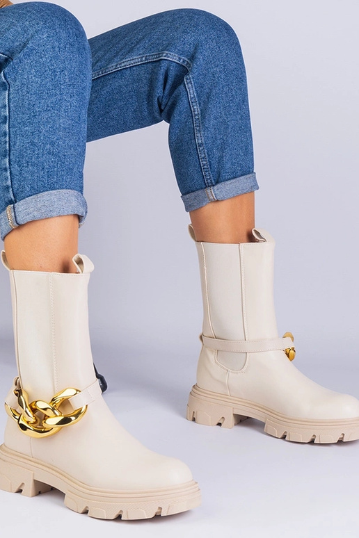 Beige Knöchelstiefeletten mit...