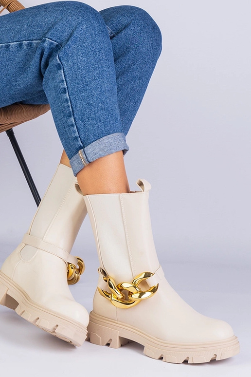 Beige Knöchelstiefeletten mit...