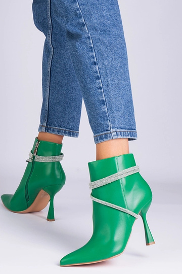 Grüne Stiefeletten mit hohem Absatz, verziert mit Fantagaro-Zirkonen