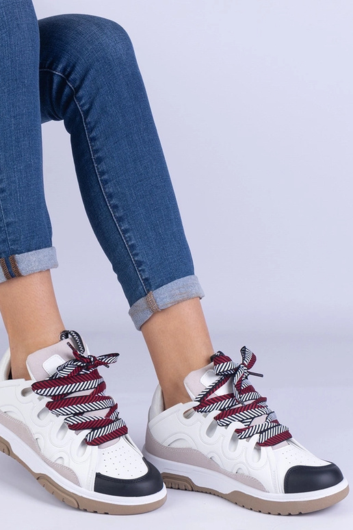 Weiße Damen Sneaker mit Zierschnürung...
