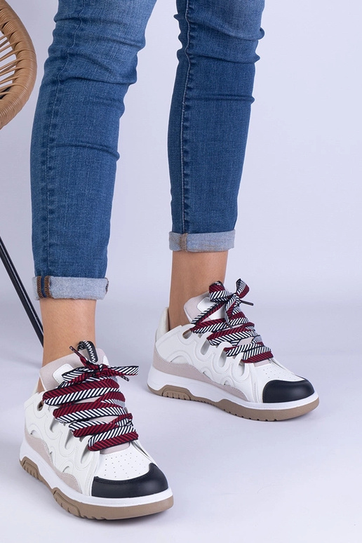 Weiße Damen Sneaker mit Zierschnürung...