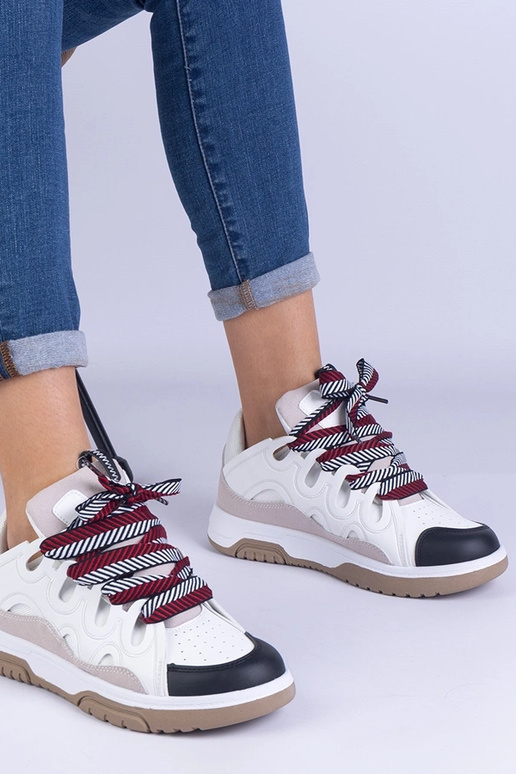 Weiße Damen Sneaker mit Zierschnürung...