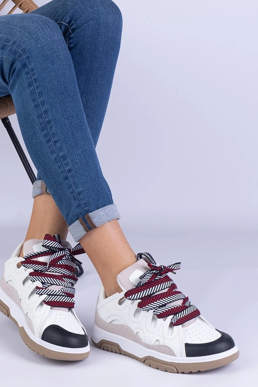 Weiße Damen Sneaker mit Zierschnürung...