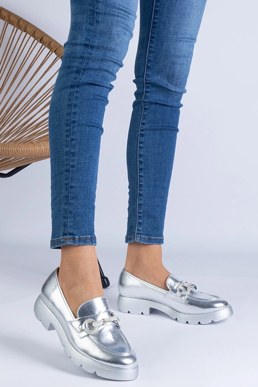 Silberne klassische Halbschuhe mit...