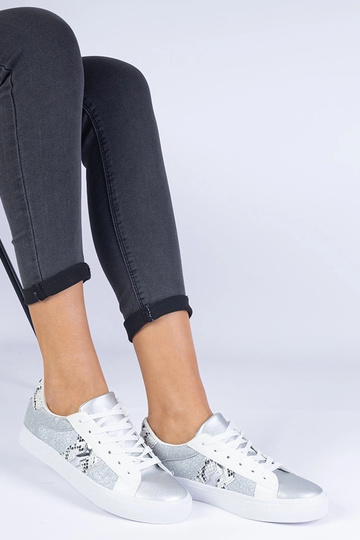 Silberne Damen-Sneaker mit Tiermotiv und Glitzer verziert Walorin