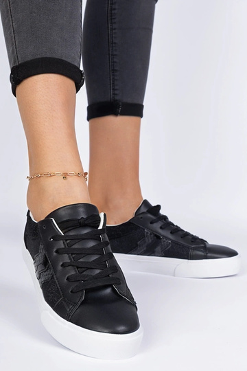 Schwarze Sneakers mit Tiermotiv und Glitzer Walorin