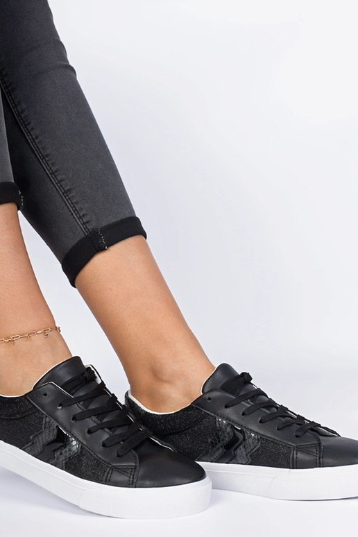 Schwarze Sneakers mit Tiermotiv und... Schwarze Sneakers mit Tiermotiv und...