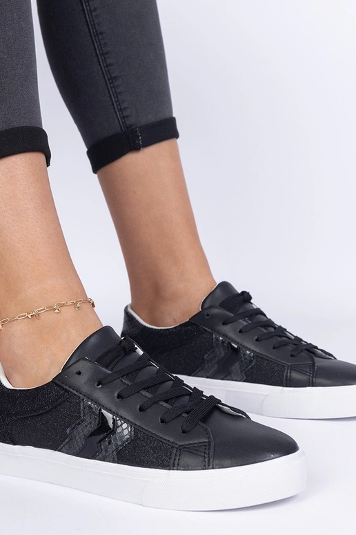 Schwarze Sneakers mit Tiermotiv und... Schwarze Sneakers mit Tiermotiv und...