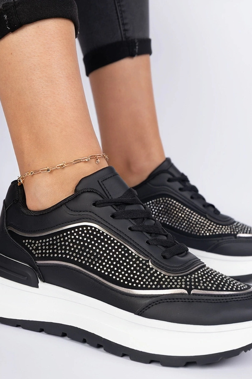 Schwarze Damen-Sneakers mit Zirkonia... Schwarze Damen-Sneakers mit Zirkonia...
